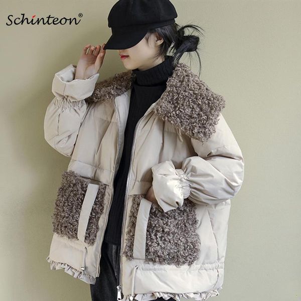 women's down & parkas 2021 schinteon korean style women jacket with lambswool fur turn-down collar winter warm loose outwear over size, Black
women's down & parkas 2021 schinteon korean style women jacket with lambswool fur turn-down collar winter warm loose outwear over size, Black