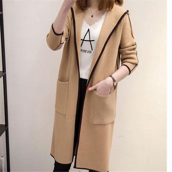 new autumn and winter knitted wool coat female leisure cardigan jacket long hooded students sweater women outerwear1, Tan;black
new autumn and winter knitted wool coat female leisure cardigan jacket long hooded students sweater women outerwear1, Tan;black