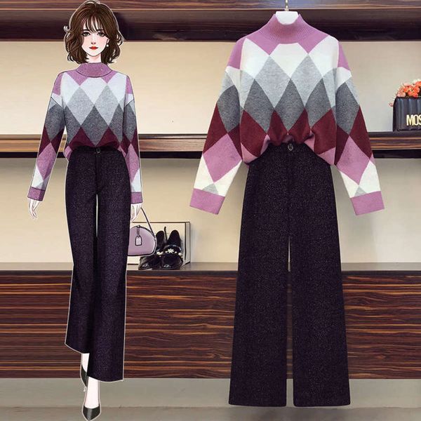 standing mid new collar fashion long korean diamond lattice sweater + corduroy bright silk wide leg pants for women, Black;gray
standing mid new collar fashion long korean diamond lattice sweater + corduroy bright silk wide leg pants for women, Black;gray