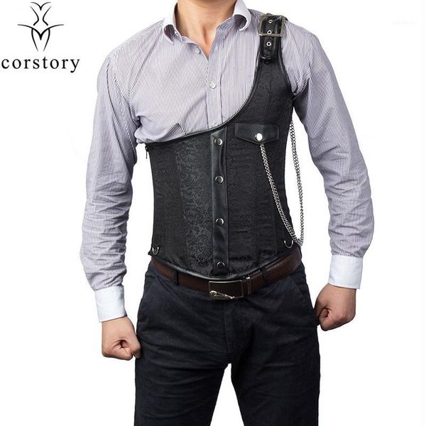 corstory vintage men slimming clothing black dobby brocade steel boned corset vest one shoulder steampunk underbust bustier 1, Black;white
corstory vintage men slimming clothing black dobby brocade steel boned corset vest one shoulder steampunk underbust bustier 1, Black;white