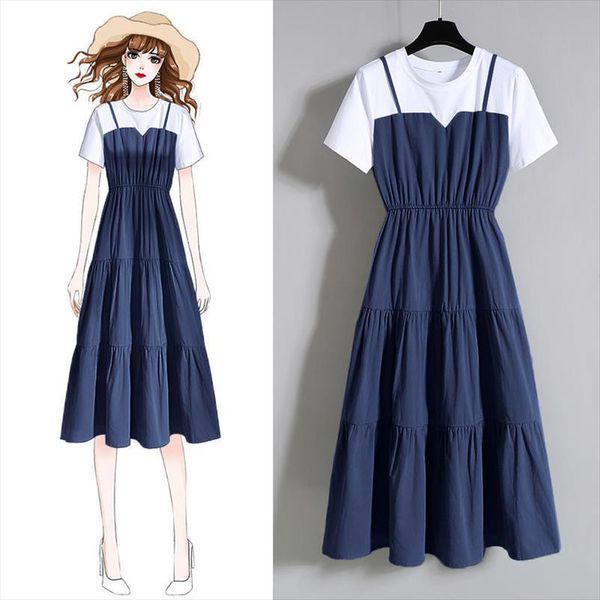 summer plus size 6xl women dress patchwork short sleeve o neck elastic waist dress korea elegant linen fake two pieces dresses, Black;gray
summer plus size 6xl women dress patchwork short sleeve o neck elastic waist dress korea elegant linen fake two pieces dresses, Black;gray