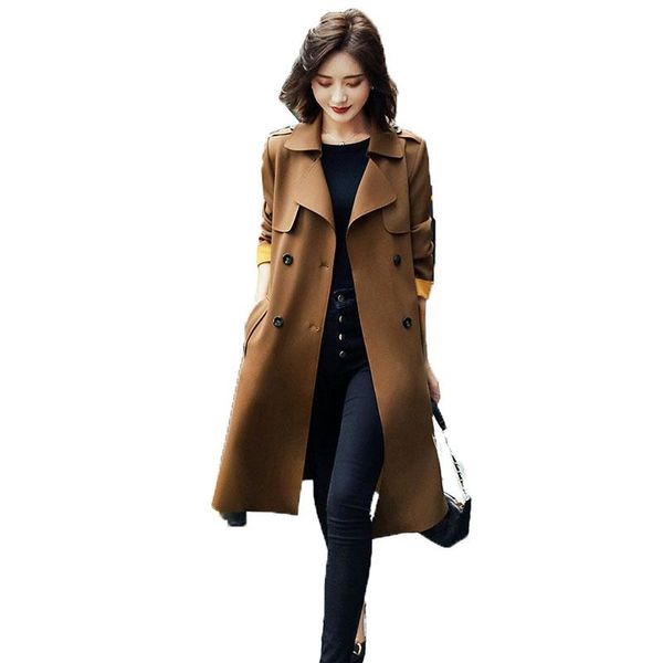 women's trench coats coat mid-long double breasted female 2021 autumn fashion casual windbreaker outwear with belt w20, Tan;black
women's trench coats coat mid-long double breasted female 2021 autumn fashion casual windbreaker outwear with belt w20, Tan;black