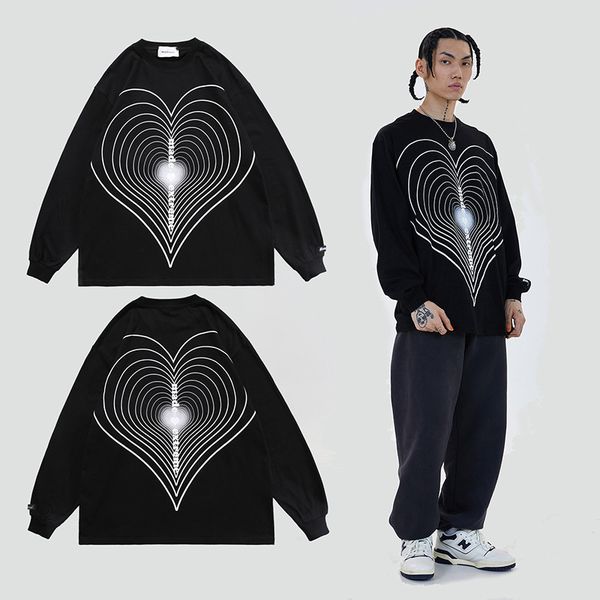 high street 3d reflective print oversize long-sleeved t-shirt men and women crew neck loose casual spring cotton tshirts, White;black
high street 3d reflective print oversize long-sleeved t-shirt men and women crew neck loose casual spring cotton tshirts, White;black