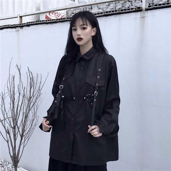 women blouse 2021 dark style black solid shirt female with sashes single breasted lapel blouse women loose casual new tide, White
women blouse 2021 dark style black solid shirt female with sashes single breasted lapel blouse women loose casual new tide, White