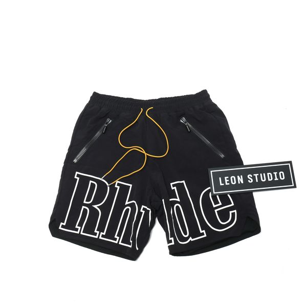 rhude black letter drawstring shorts