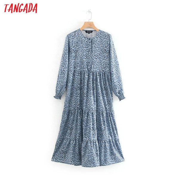 tangada women blue printed long dress long sleeve bow tie neck fashion vintage ladies pleated dress vestidos xn292 y200805, Black;pink 
tangada women blue printed long dress long sleeve bow tie neck fashion vintage ladies pleated dress vestidos xn292 y200805, Black;pink