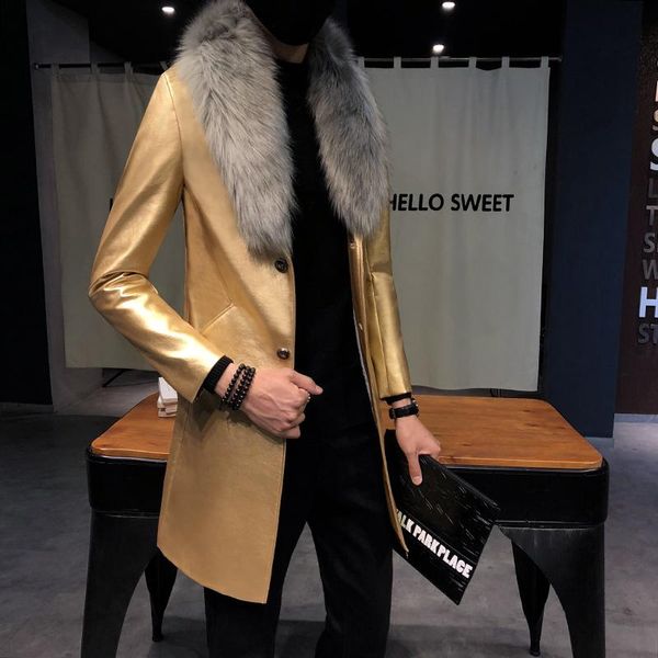 men's fur & faux yuwaijiaren autumn winter collar long section men coat business casual leather jacket, Black
men's fur & faux yuwaijiaren autumn winter collar long section men coat business casual leather jacket, Black