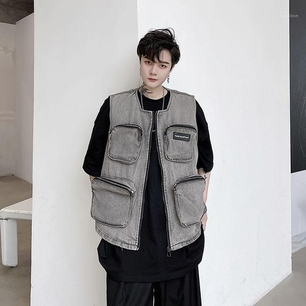 autumn multi-pocket denim vest men's solid color retro casual tooling vest men streetwear wild loose hip hop denim mens1, Black;white
autumn multi-pocket denim vest men's solid color retro casual tooling vest men streetwear wild loose hip hop denim mens1, Black;white