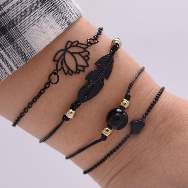 fashion 4pcs gothic black feather lotus bracelets set wrist chain bracelets jewelry heart charm bangles for women
fashion 4pcs gothic black feather lotus bracelets set wrist chain bracelets jewelry heart charm bangles for women