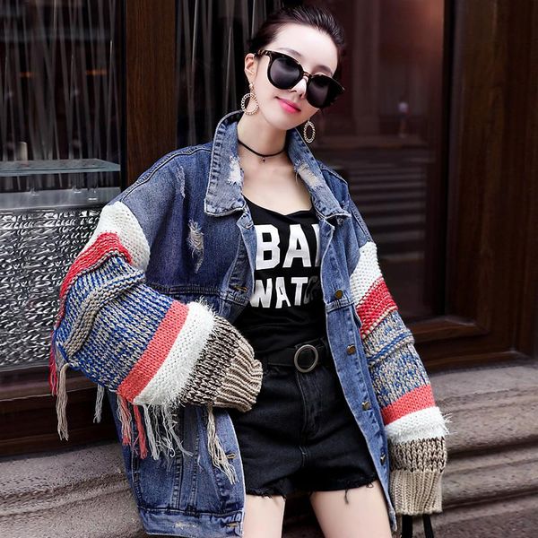 women's jackets denim outerwear 2021 spring and autumn loose korean student splicing medium long ro28, Black;brown
women's jackets denim outerwear 2021 spring and autumn loose korean student splicing medium long ro28, Black;brown
