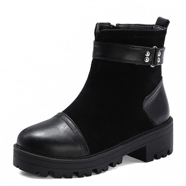 pu stitching flock ankle strap rivet short boots thick heel army green frosted material knight boots tpr side zipper ankle, Black
pu stitching flock ankle strap rivet short boots thick heel army green frosted material knight boots tpr side zipper ankle, Black