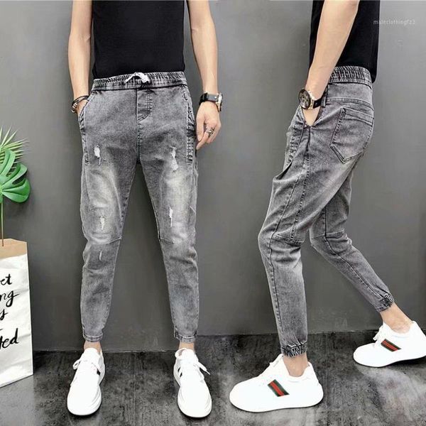 men's jeans spring and summer 2021 elastic waist men's korean slim feet ankle length social spirit guy brand teenagers pants1, Blue
men's jeans spring and summer 2021 elastic waist men's korean slim feet ankle length social spirit guy brand teenagers pants1, Blue