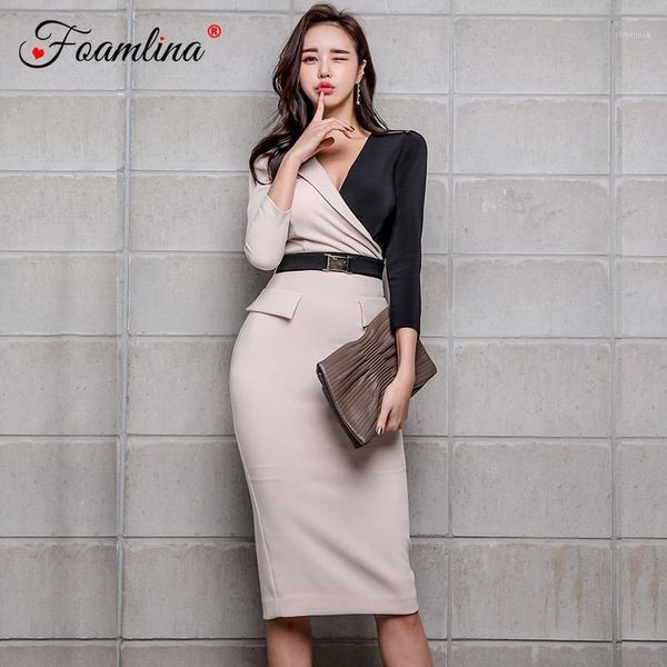 foamlina elegant korean style women work pencil dress v neck 3/4 sleeve color block casual female office business dress1, Black;gray
foamlina elegant korean style women work pencil dress v neck 3/4 sleeve color block casual female office business dress1, Black;gray