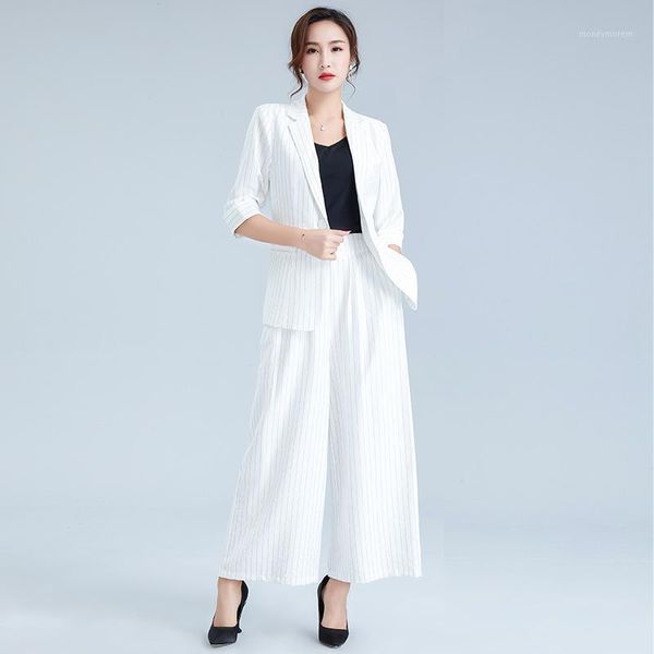 women's suits & blazers spring 2021 striped small suit wide-leg pants women's five-point sleeve one buckle temperament two-piece1, White;black
women's suits & blazers spring 2021 striped small suit wide-leg pants women's five-point sleeve one buckle temperament two-piece1, White;black