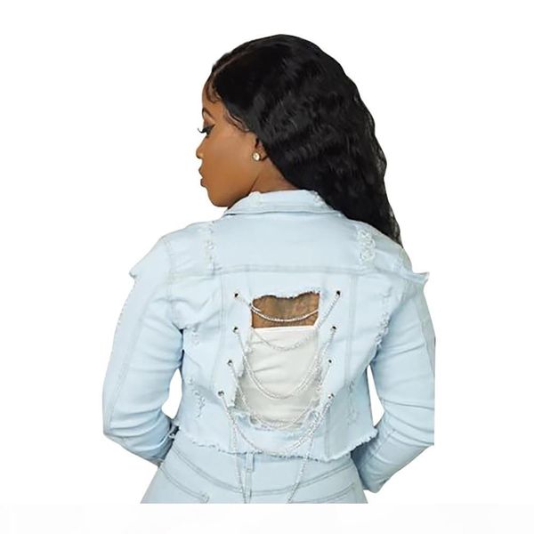 inmoteng women fashion light blue denim long sleeve button up jean jackets casual chain lace up back hole women outfit, Black;brown
inmoteng women fashion light blue denim long sleeve button up jean jackets casual chain lace up back hole women outfit, Black;brown