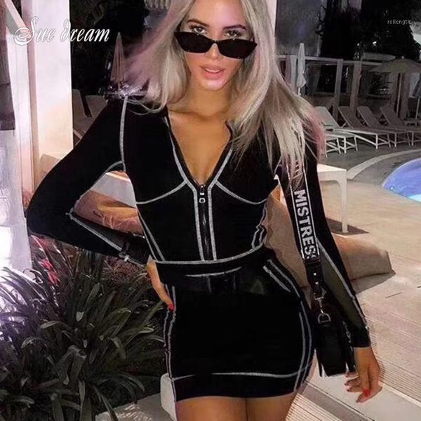 2020 autumn new women's black long-sleeved zipper v-neck mesh bandage mini dress bodycon club party dress vestidos1, Black;gray
2020 autumn new women's black long-sleeved zipper v-neck mesh bandage mini dress bodycon club party dress vestidos1, Black;gray