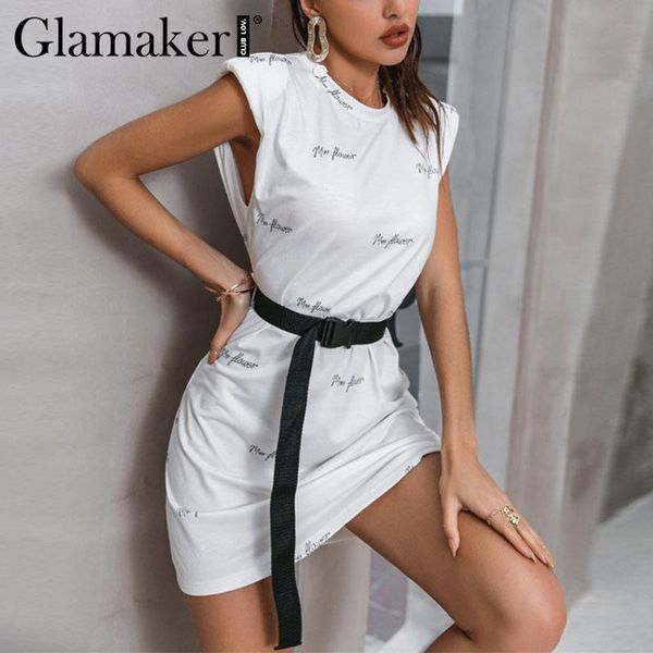 glamaker letter printed casual summer spring women dress sleeveless short dress with belt fashion holiday loose minidress, Black;gray 
glamaker letter printed casual summer spring women dress sleeveless short dress with belt fashion holiday loose minidress, Black;gray