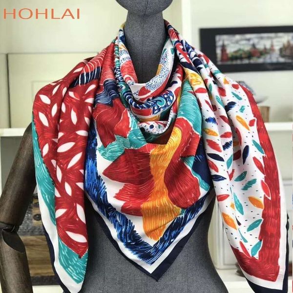 130*130cm bandana 100%twill silk scarf women floral painting square satin scarves fashion brand ladies neckerchief shawls hijabs y201024, Blue;gray
130*130cm bandana 100%twill silk scarf women floral painting square satin scarves fashion brand ladies neckerchief shawls hijabs y201024, Blue;gray
