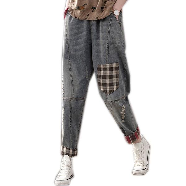 women's jeans women denim pants for spring patchwork ankle length female fashion casual big loose bf retro vintage plaids a12211027, Blue
women's jeans women denim pants for spring patchwork ankle length female fashion casual big loose bf retro vintage plaids a12211027, Blue
