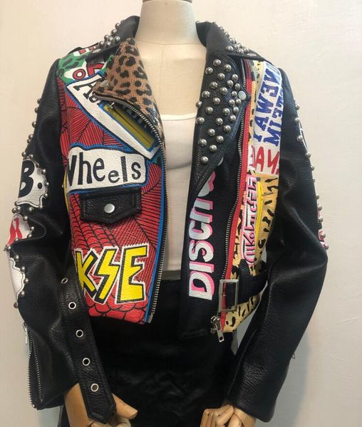 leather jacket women graffiti colorful print rivet biker jackets and coats punk streetwear ladies short jacekt outerwear clothes w1084, Black
leather jacket women graffiti colorful print rivet biker jackets and coats punk streetwear ladies short jacekt outerwear clothes w1084, Black