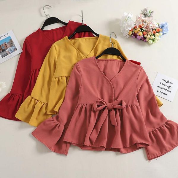 women 2020 spring new long flare sleeve ruffle solid color shirts female fashion v-neck bow ladies loose casual blouses x621, White
women 2020 spring new long flare sleeve ruffle solid color shirts female fashion v-neck bow ladies loose casual blouses x621, White