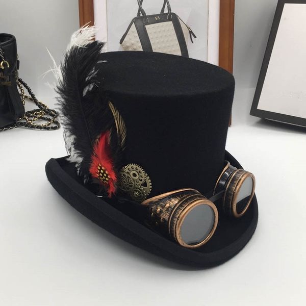 europe and the united states steam era wool, president cap gear glasses feather stages cap hat fashion of england y200110, Blue;gray
europe and the united states steam era wool, president cap gear glasses feather stages cap hat fashion of england y200110, Blue;gray