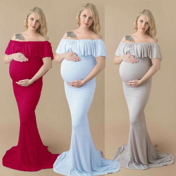 large 2020 elastic summer dress p one line collar ruffled pregnant women's long skirt, Black;gray
large 2020 elastic summer dress p one line collar ruffled pregnant women's long skirt, Black;gray