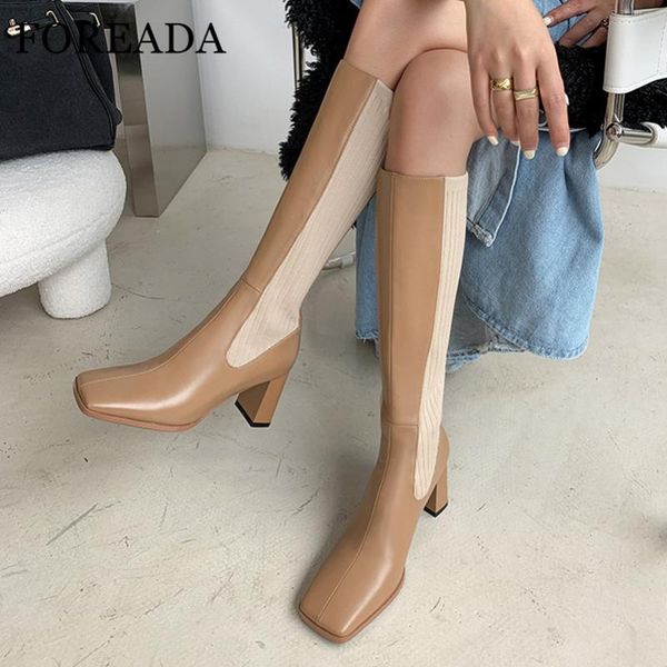 foreada natural genuine leather knee high boots high heel woman boots chunky heel long zip square toe ladies shoes size 40, Black
foreada natural genuine leather knee high boots high heel woman boots chunky heel long zip square toe ladies shoes size 40, Black