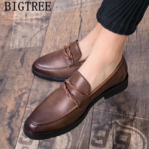 fashion formal shoes men classic italian dress designer men shoes leather brown dress loafers mens leather slip 2020, Black