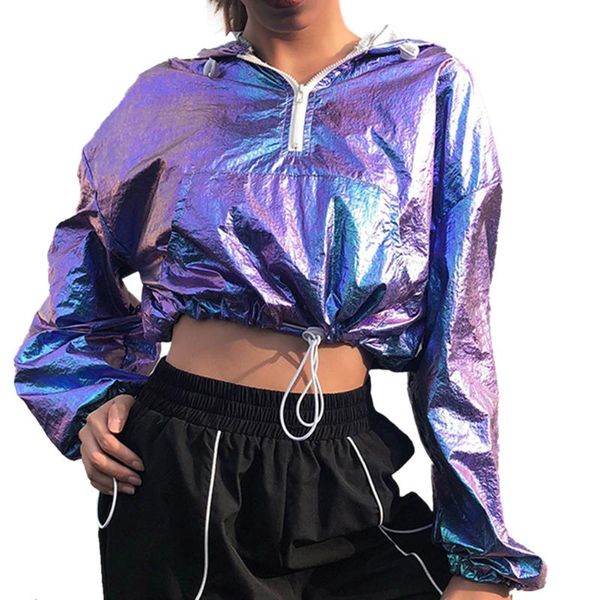 women's jackets shiny laser hooded sweatshirts women crop fashion long sleeve drawstring jacket cool hiphop casual hoodies streetw, Black;brown
women's jackets shiny laser hooded sweatshirts women crop fashion long sleeve drawstring jacket cool hiphop casual hoodies streetw, Black;brown