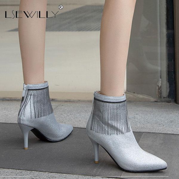 lsewilly fashion stiletto women shoes silver black chain fringe high heel ankle ladies boots party date pointed toe bootie
lsewilly fashion stiletto women shoes silver black chain fringe high heel ankle ladies boots party date pointed toe bootie