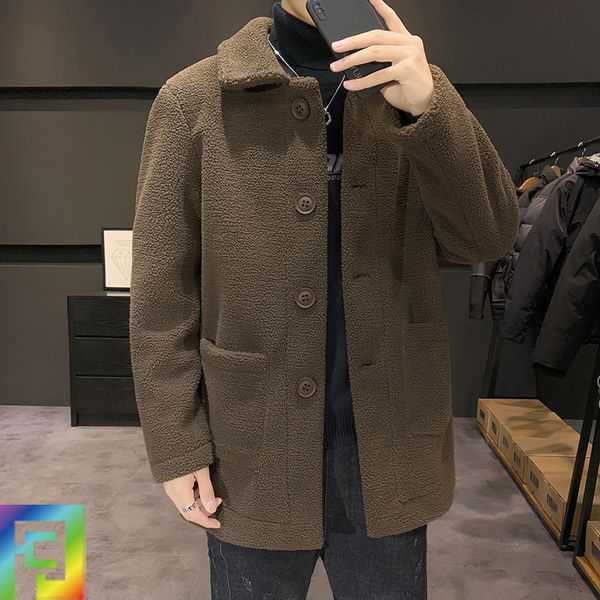 new grain plush fur integrated jacket windbreaker men's winter medium length coat, Tan;black
new grain plush fur integrated jacket windbreaker men's winter medium length coat, Tan;black