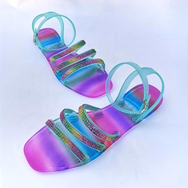 sandals rainbow color summer women jelly shoes rhinestone flat square toe light weight buckle strap slingback, Black
sandals rainbow color summer women jelly shoes rhinestone flat square toe light weight buckle strap slingback, Black