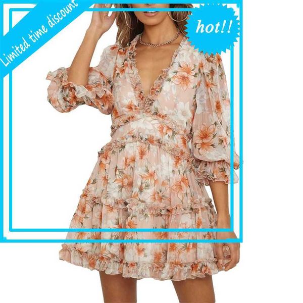 2021 chiffon women floral v-neck dresses elegant dress vacation short mouwen backless disabled summer female vestidos, Black 
2021 chiffon women floral v-neck dresses elegant dress vacation short mouwen backless disabled summer female vestidos, Black