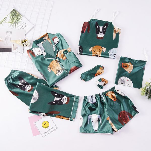 summer cartoon satin pajamas sets women 7pcs/set long sleeve camisole shorts cartoons home clothing sleepwear mujer y200708, Black;red
summer cartoon satin pajamas sets women 7pcs/set long sleeve camisole shorts cartoons home clothing sleepwear mujer y200708, Black;red