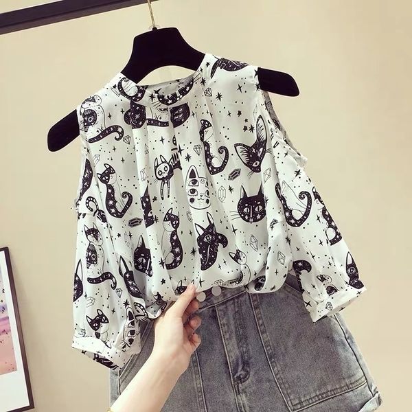 summer o neck off shoulder chiffon shirt sweet elegant women shirts blouses casual short sleeve print blusas mujer y200622, White
summer o neck off shoulder chiffon shirt sweet elegant women shirts blouses casual short sleeve print blusas mujer y200622, White