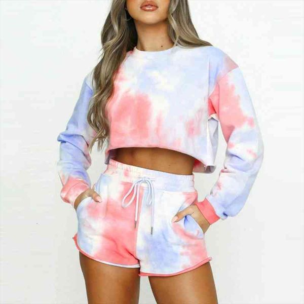 women fashion tie dye long sleeve crop high waist shorts female plus two piece set summer women clothing, Gray
women fashion tie dye long sleeve crop high waist shorts female plus two piece set summer women clothing, Gray