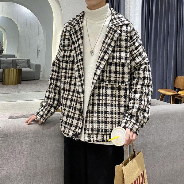 men's wool & blends winter plus cotton thick woolen coat warm fashion retro casual plaid men loose korean short mens overcoat, Black
men's wool & blends winter plus cotton thick woolen coat warm fashion retro casual plaid men loose korean short mens overcoat, Black