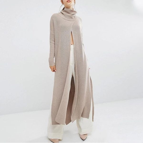 super front slit turtle neck long design sweater long sleeve women new chic knitted sweater, White;black
super front slit turtle neck long design sweater long sleeve women new chic knitted sweater, White;black