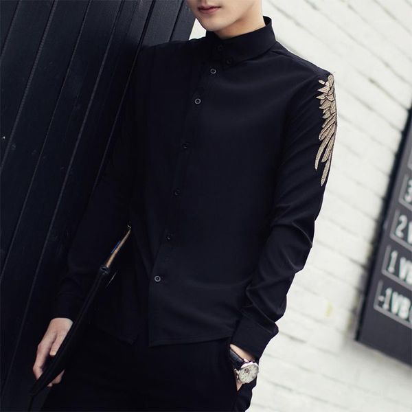 wholesale- chemise homme 2016 new spring solid long sleeve embroidered shirt men korean fashion slim fit casual men shirt black white 3xl-m1, White;black
wholesale- chemise homme 2016 new spring solid long sleeve embroidered shirt men korean fashion slim fit casual men shirt black white 3xl-m1, White;black
