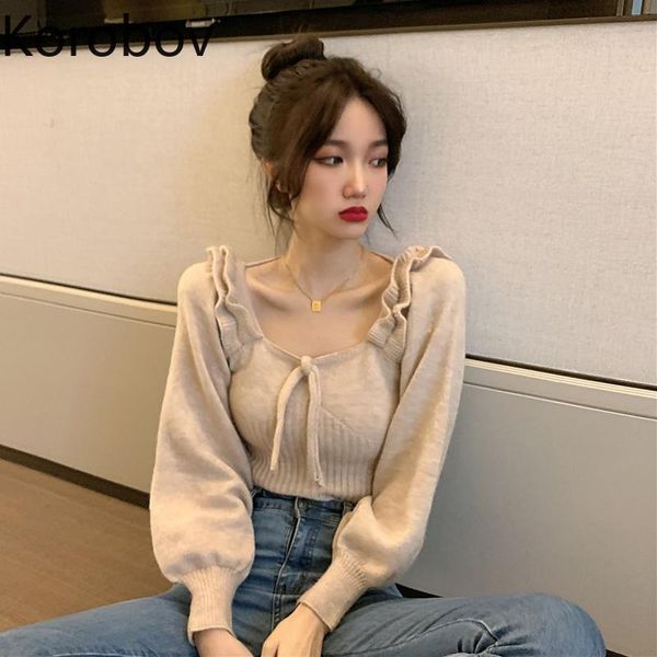 women's sweaters korobov 2021 o neck long sleeve sweater korean preppy style sweet ruffles female sueter mujer autumn winter pullovers, White;black
women's sweaters korobov 2021 o neck long sleeve sweater korean preppy style sweet ruffles female sueter mujer autumn winter pullovers, White;black