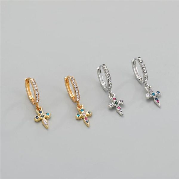 1pair new vintage colorful zircon cross hoop earrings for women european punk fashion shiny geometric small ear stud jewelry, Golden;silver
1pair new vintage colorful zircon cross hoop earrings for women european punk fashion shiny geometric small ear stud jewelry, Golden;silver