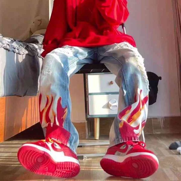 men's pants autumn and winter flame print hole washed plus size jeans hip hop high street style trousers for men women dhbp, Black
men's pants autumn and winter flame print hole washed plus size jeans hip hop high street style trousers for men women dhbp, Black