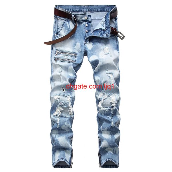 2019 new men's zipper stretch slim fit jeans cotton trousers feet zipper button large men's trousers, Blue
2019 new men's zipper stretch slim fit jeans cotton trousers feet zipper button large men's trousers, Blue