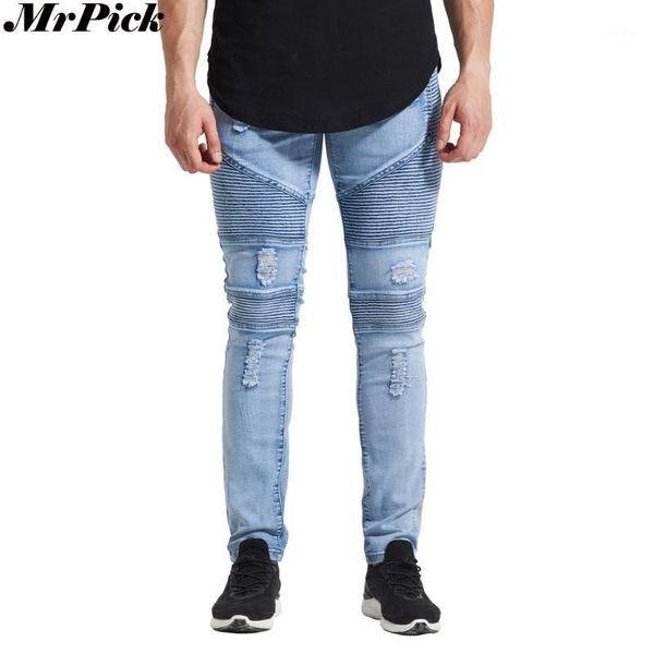 

mrpick new men ripped distressed biker jeans 2017 urban classic 5 styles skinny hole pencil stretch jeans1, Blue