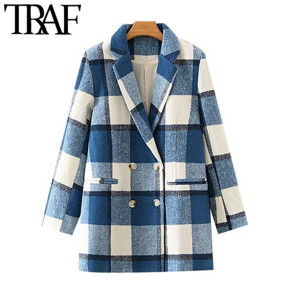 traf women fashion double breasted plaid woolen blazers coat vintage long sleeve pockets female outerwear chic 201201, White;black
traf women fashion double breasted plaid woolen blazers coat vintage long sleeve pockets female outerwear chic 201201, White;black