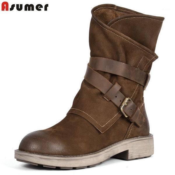 asumer classic new ankle boots for women round toe genuine leather boots med heels buckle ladies motorcycle1, Black
asumer classic new ankle boots for women round toe genuine leather boots med heels buckle ladies motorcycle1, Black