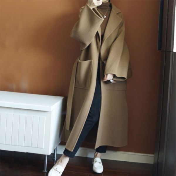 100% wool coat female office lady side cut turn-down collar outwear long black camel women's coats with belt 201027
100% wool coat female office lady side cut turn-down collar outwear long black camel women's coats with belt 201027