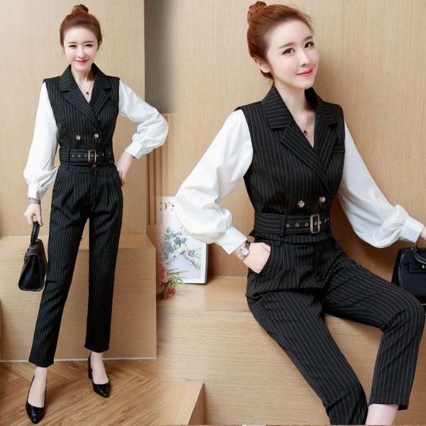 women's tracksuits british small suit 2021 women 2 piece sets business set ladies lantern sleeve striped and long pant casual female, Gray
women's tracksuits british small suit 2021 women 2 piece sets business set ladies lantern sleeve striped and long pant casual female, Gray