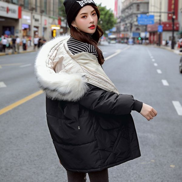 pinkyisblack winter jacket women fur hooded thick parka female long winter coat women down cotton lady wadded jacket coat 201124, Black